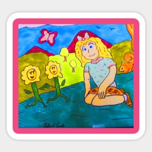 Little Girl and Her Flower Friends Sticker